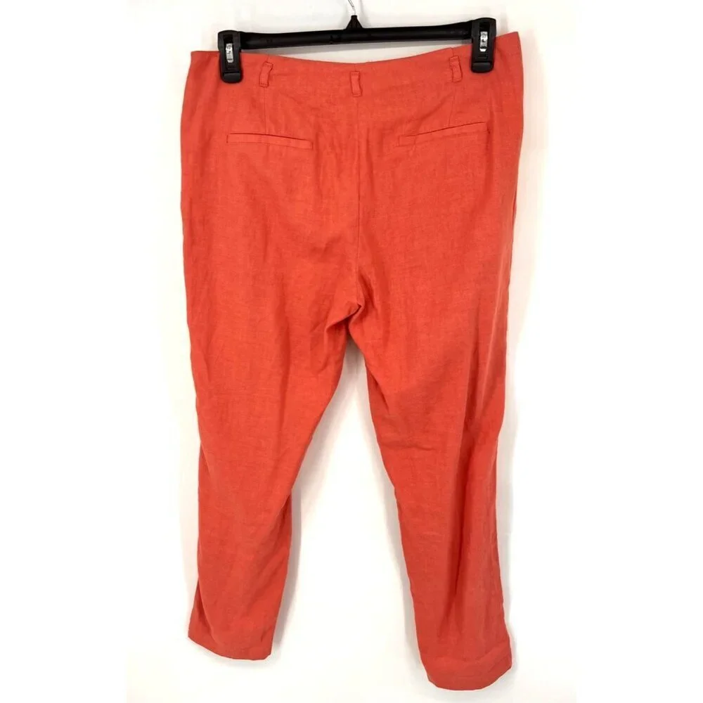 Etam Womens Linen Blend Pleated Trouser Pants Size 42 or US 10 Coral Pink